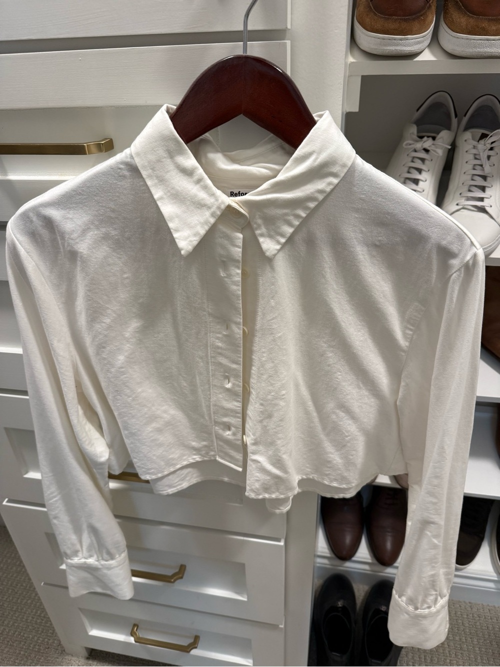 Reformation Cropped White Button-Down Shirt